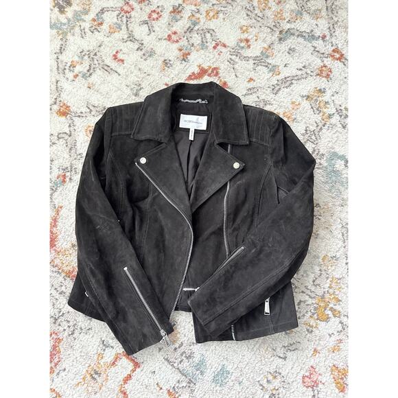 Bcbg Generation Women Genuine Suede Leather Moto Jacket Zip In Dark Brown - Picture 1 of 16